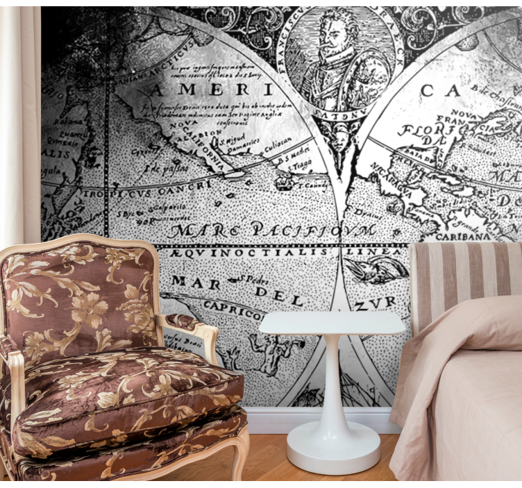 Mustavalkoinen maailmankartta valokuvatapetti maailmankartta - Tenstickers