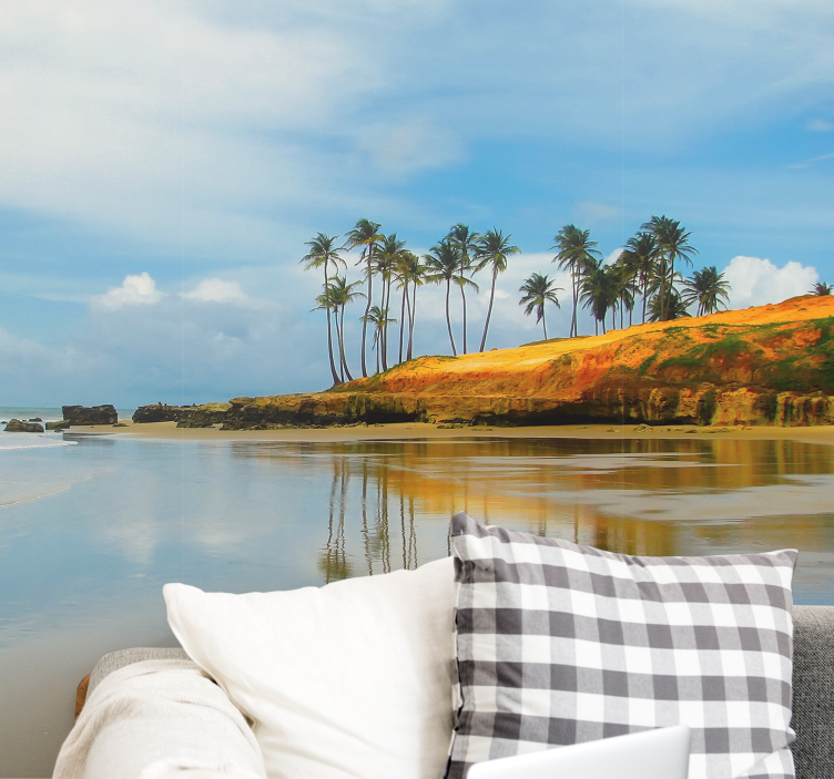 Palmupuunheijastusmaisemavalokuvatapetti - Tenstickers