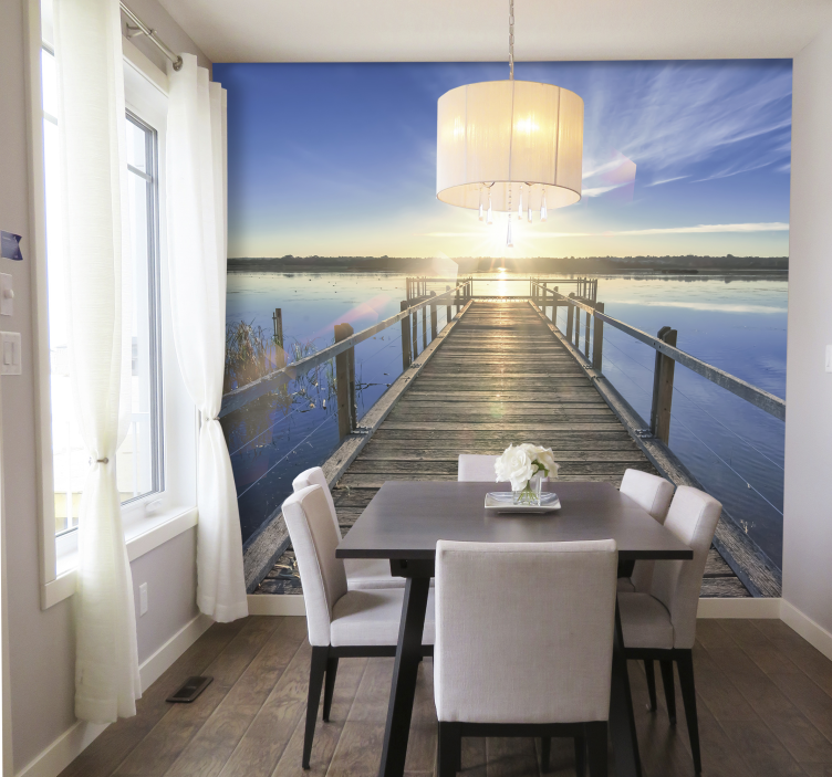 Puinen telakka silta auringonlaskunäkymä 3d valokuvatapetti - Tenstickers