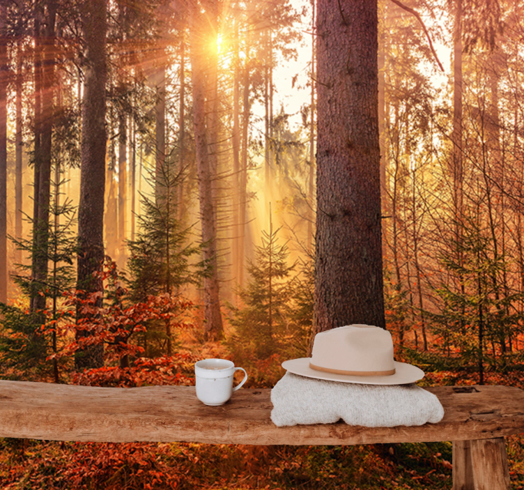 Punainen värikäs syksyinen metsä valokuvatapetti luonto - Tenstickers