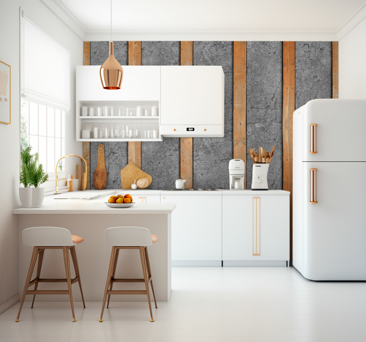 Puupalkit betonilla puinen valokuvatapetti - Tenstickers