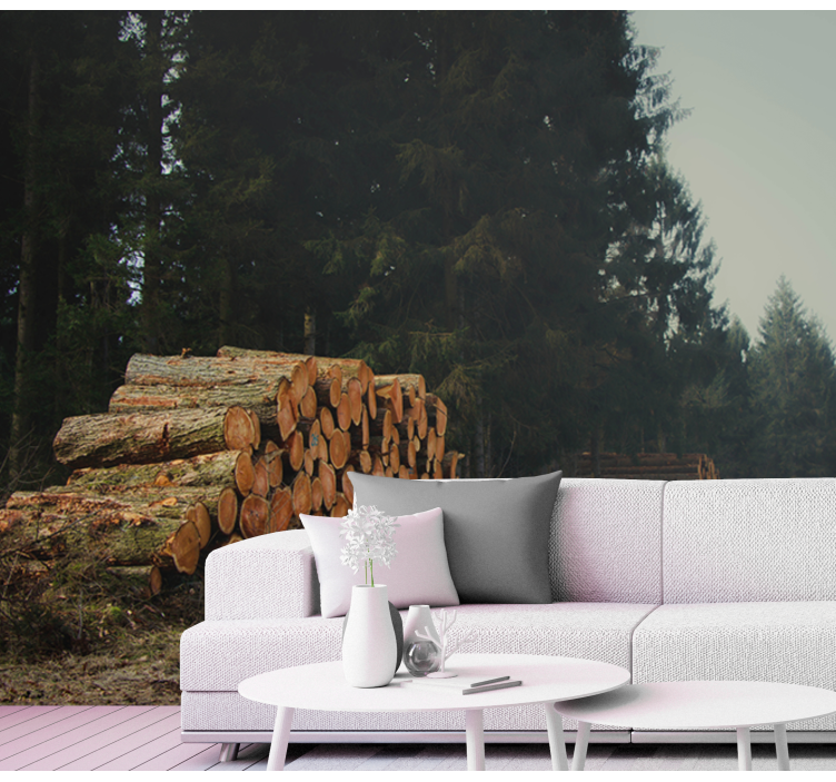 Puupinoja metsässä metsä valokuvatapetti - Tenstickers