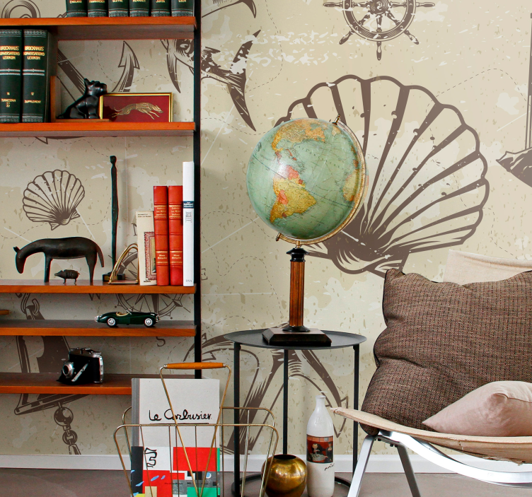 Rannikkoteemaiset merielementit kaupunkivalokuvatapetti - Tenstickers