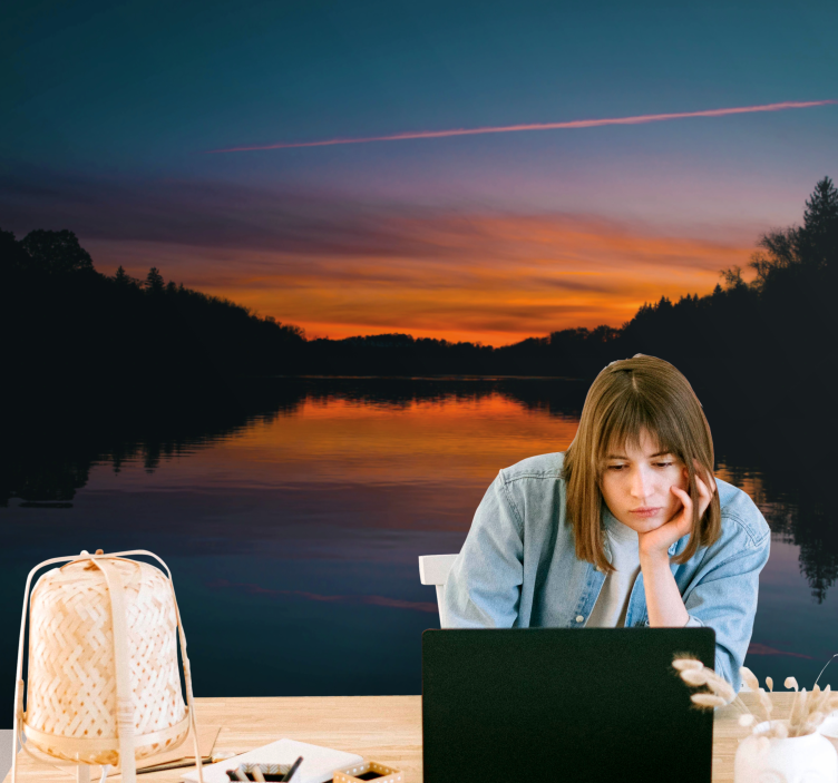 Rauhallinen järven auringonlasku valokuvatapetti - Tenstickers