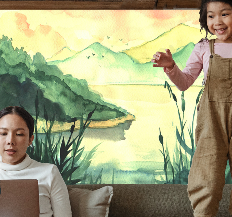 Rauhallinen käsinkirjoitusmaisema järvi valokuvatapetti - Tenstickers