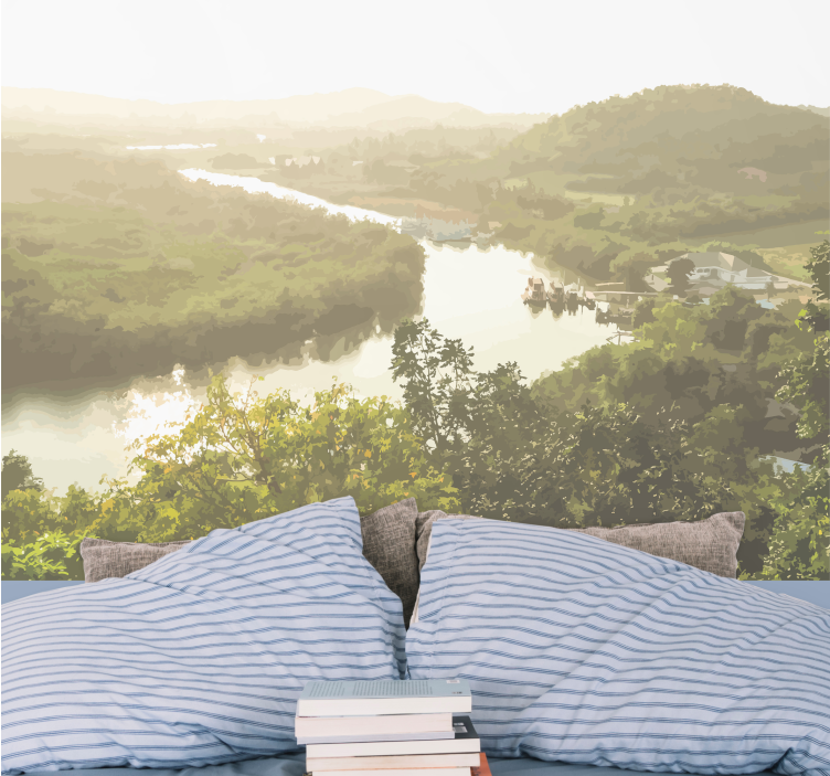 Rauhallinen joki maisema valokuvatapetti - Tenstickers