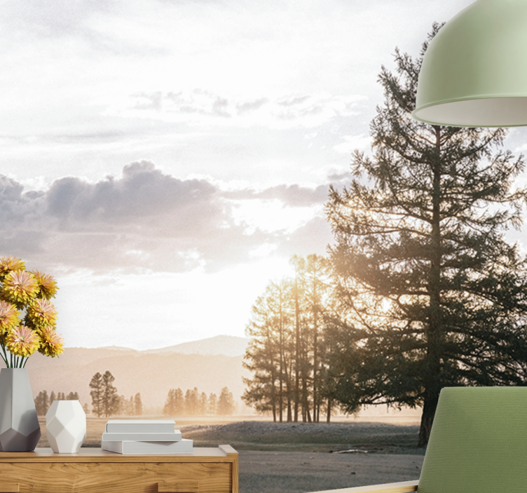 Rauhallinen mänty siluetti luonto valokuvatapetti - Tenstickers