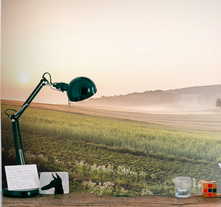 Rauhalliset vihreät niityt maisema valokuvatapetti - Tenstickers