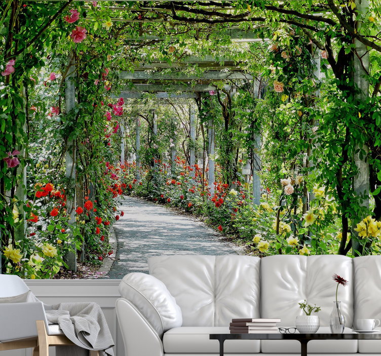 Rehevä kukkainen arcade kukka valokuvatapetti - Tenstickers