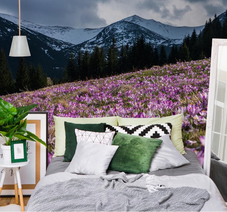 Saffronkukka kukkakenttä valokuvatapetti - Tenstickers