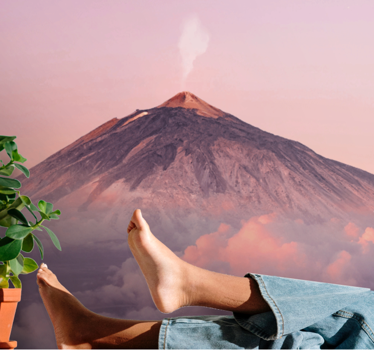 Savuinen tulivuorenhuippu vuori valokuvatapetti - Tenstickers