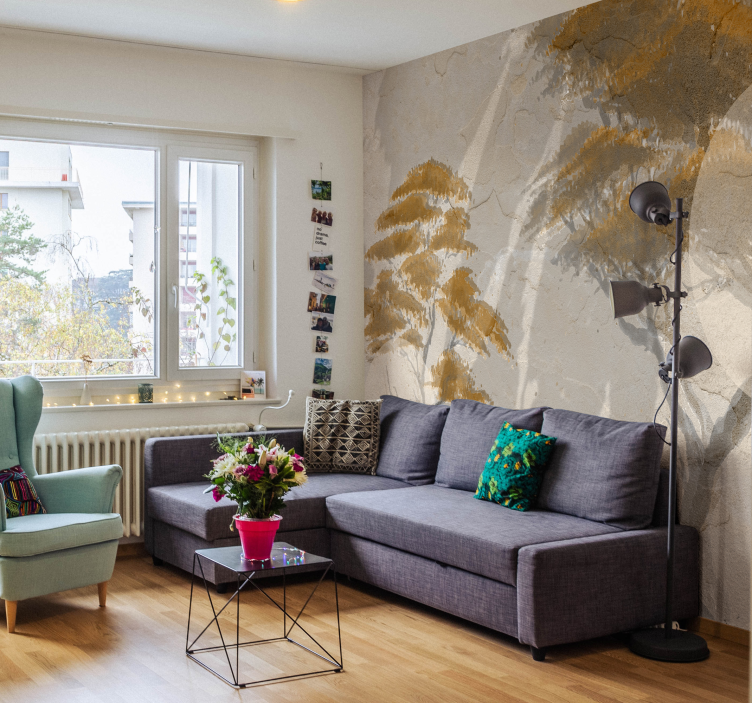 Siro puiden siluetteja olohuoneen valokuvatapetti - Tenstickers