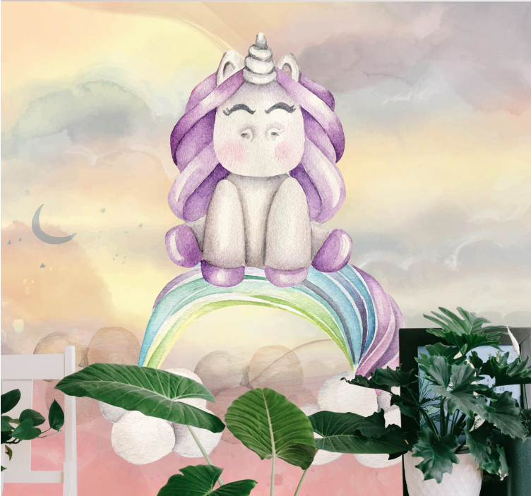 Söpö yksisarvinen sateenkaari fantasiavalokuvatapetti - Tenstickers