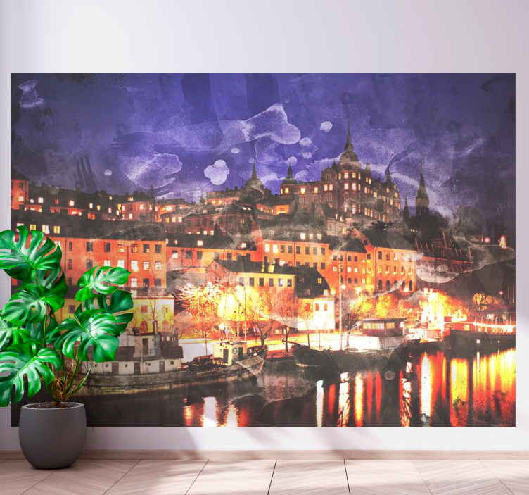 Stockholmo piirretty muut kaupunki ja maa valokuvatapetti - Tenstickers