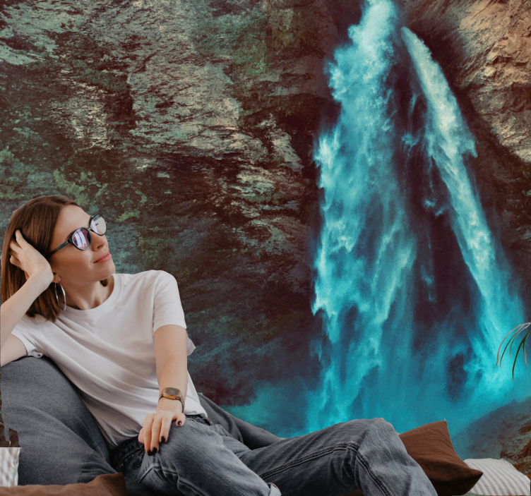 Suuri vesiputousnäkymä vuori valokuvatapetti - Tenstickers