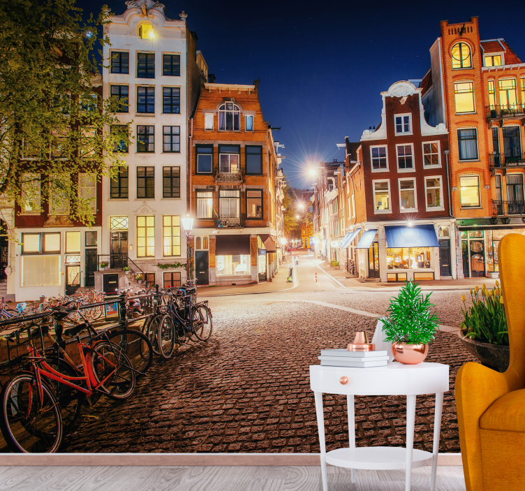 Sydämellinen amsterdam-katuvalokuvatapetti - Tenstickers