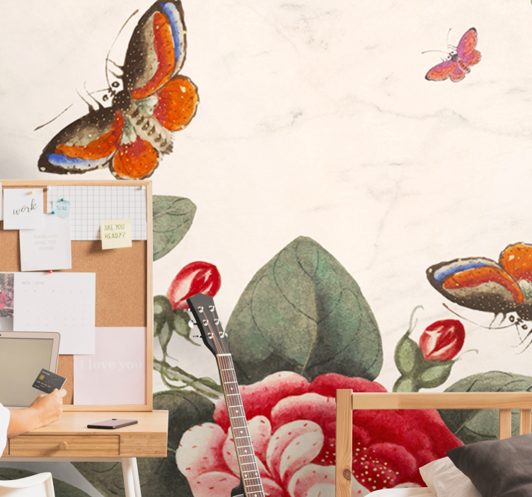 Trooppiset aquarella butteferlies valokuvatapetti luonto - Tenstickers