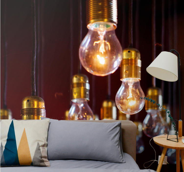 Tyylikkäät hehkulamput roikkuvat makuuhuone valokuvatapetti - Tenstickers