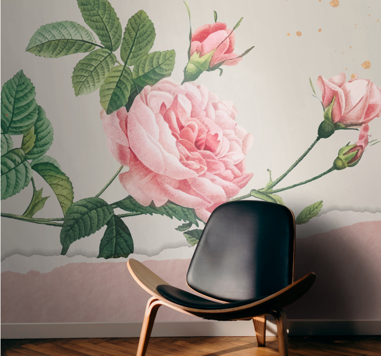 Vaaleanpunainen ruusukimppu kukka valokuvatapetti - Tenstickers