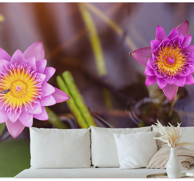 Vaaleanpunainen / violetti lootus Muut kukat valokuvatapetti - Tenstickers