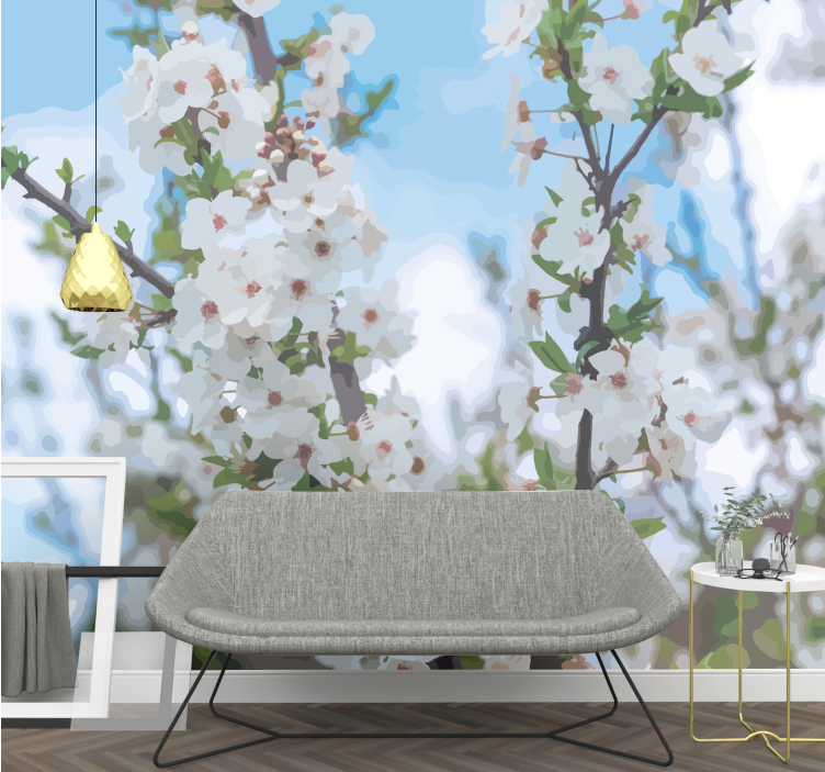 Valkoinen kukkahaara valokuvatapetti - Tenstickers