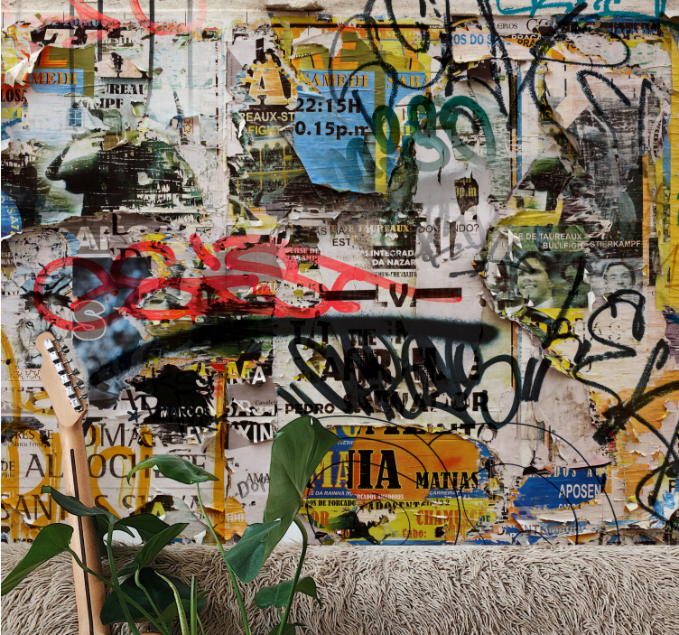 Vanhoja repeytyneitä julisteita valokuvatapetti kaupunki taide - Tenstickers