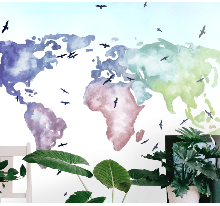 Värikäs maailman kartta maailmankartta valokuvatapetti - Tenstickers