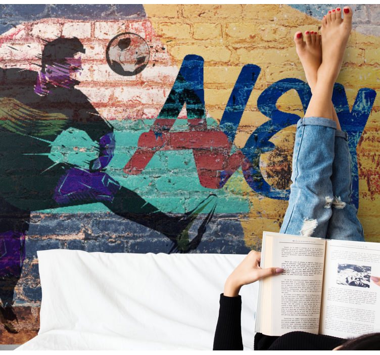 Värillinen jalkapallo graffiti nuoren huone valokuvatapetti - Tenstickers