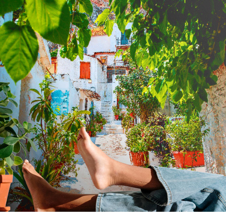 Viehättävä välimeren kuja kaupunki valokuvatapetti - Tenstickers