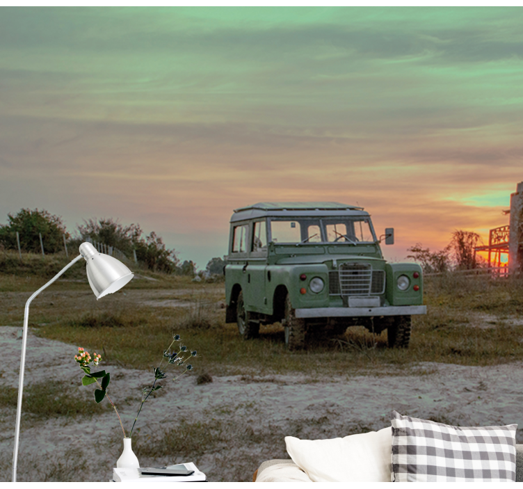 Vihreä klassikkoauto ajoneuvo valokuvatapetti - Tenstickers