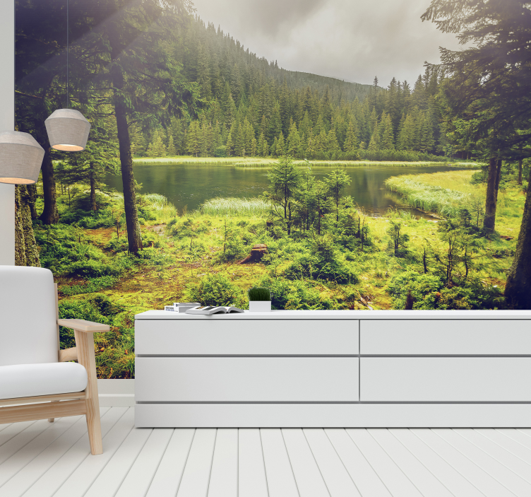 Vihreät puut metsän valokuvatapetti - Tenstickers