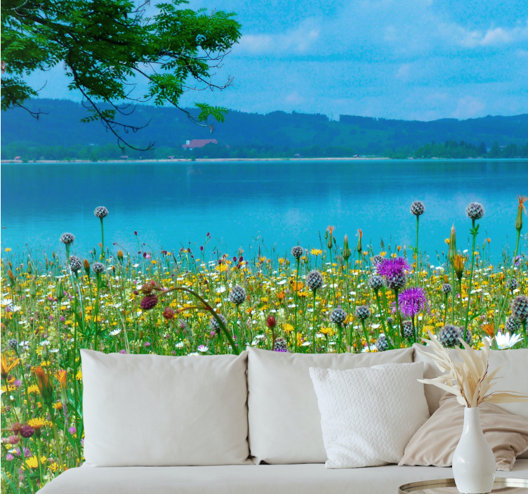 Vihreä niittykukka valokuvatapetti - Tenstickers