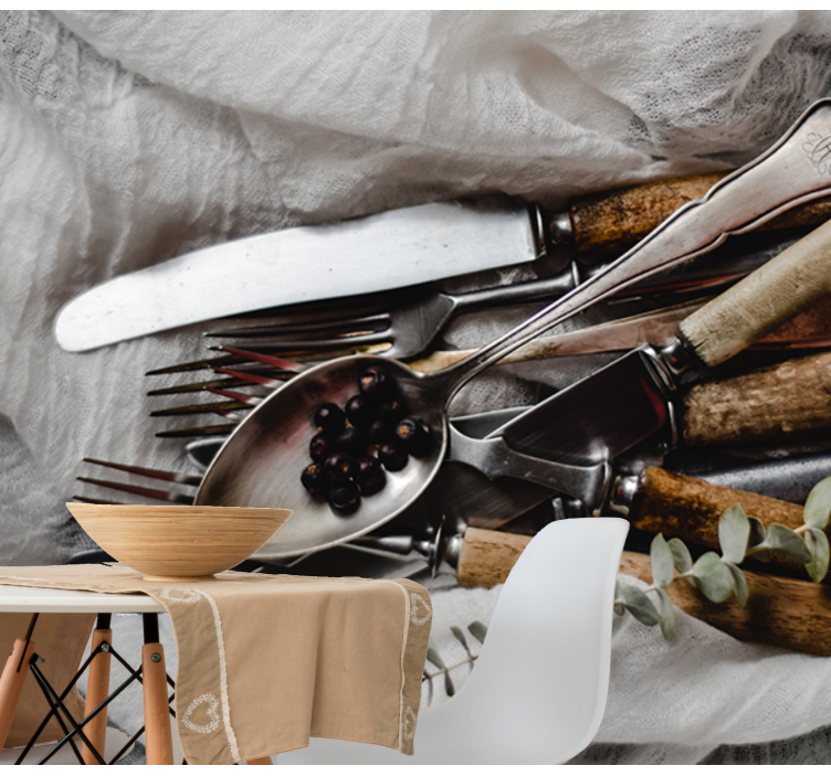 Vintage-astiasto keittiön valokuvatapetti - Tenstickers