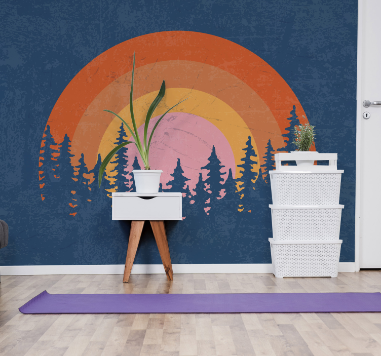 Vintage aurinko puu valokuvatapetti - Tenstickers