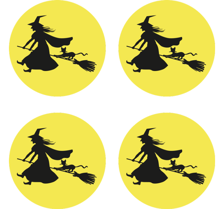 Noita, kuu ja musta kissa halloween lasinalunen - Tenstickers