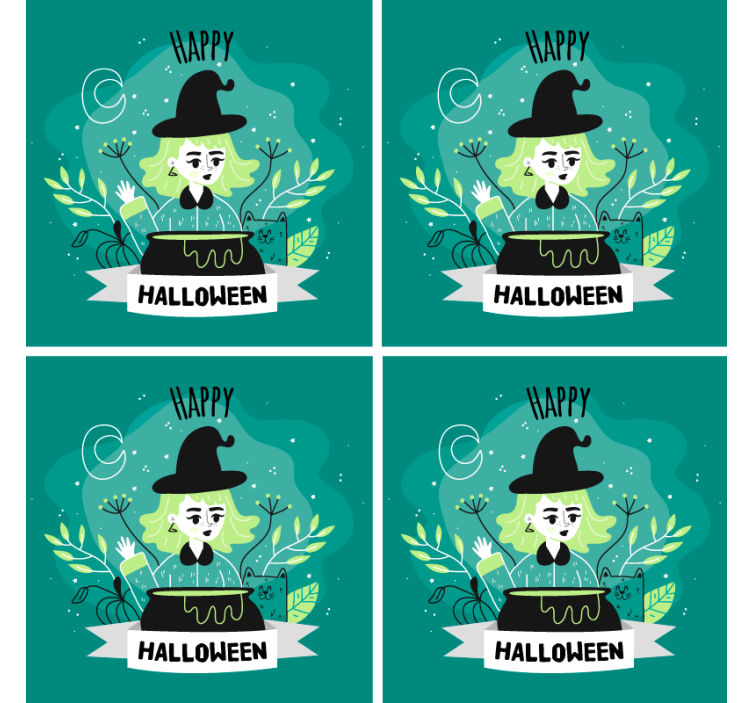 Halloween lasinalunen noita ja pata - Tenstickers