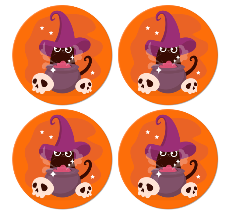 Kissa noita hattu kuvitus halloween lasinalunen - Tenstickers