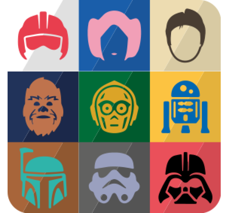 Kummajainen lasinalunen ikonisten hahmojen kasvot - Tenstickers