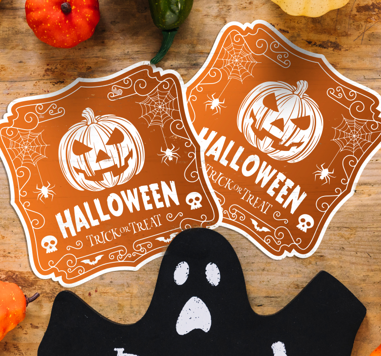 Upea halloween teksti ja kurpitsa lasinalunen - Tenstickers