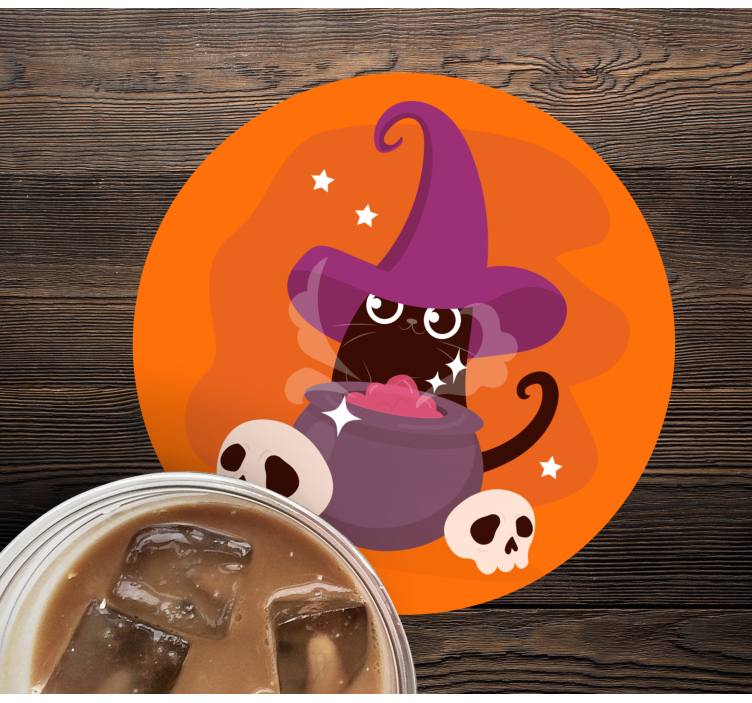 Kissa noita hattu kuvitus halloween lasinalunen - Tenstickers