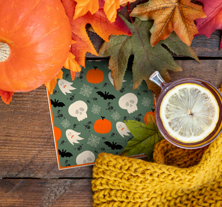 Kurpitsat, haamut ja hämähäkit kuvio halloween lasinalunen - Tenstickers