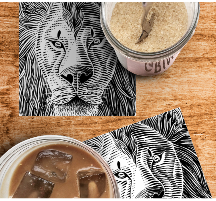 Musta leijonanpää valkoisella pohjalla modernit lasinaluset - Tenstickers