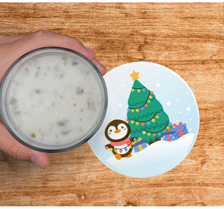 Pingviinit ja joulukuusi jouluiset lasinaluset - Tenstickers