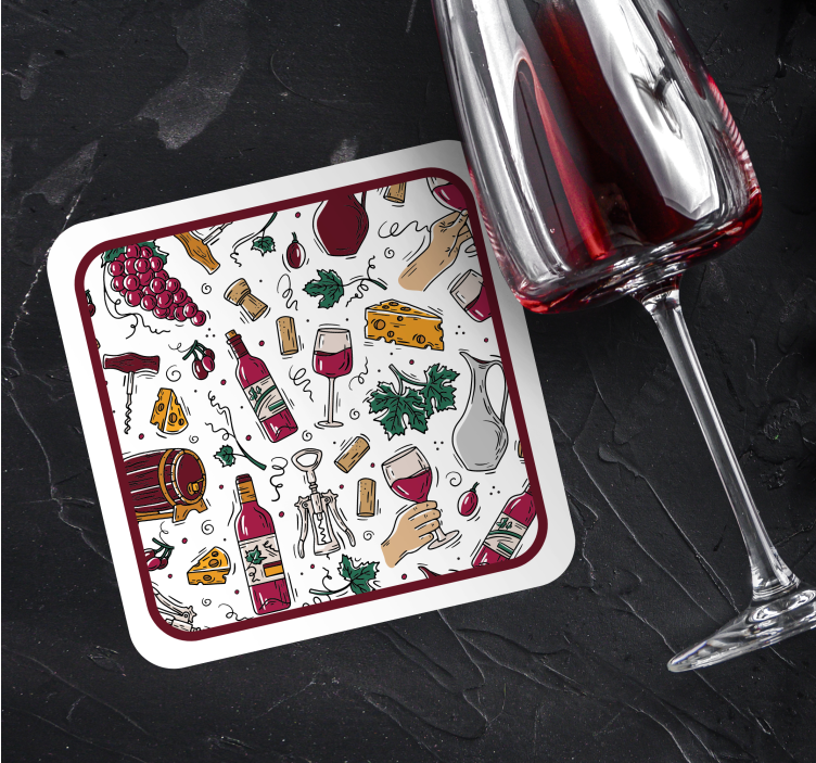 Viinirypäleiden, viinin ja juuston vintage -kuvio vintage lasinal - Tenstickers