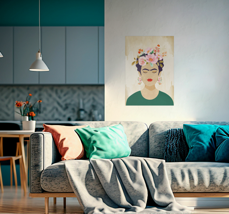 Nainen kukkien kanssa taidetakojuliste - Tenstickers