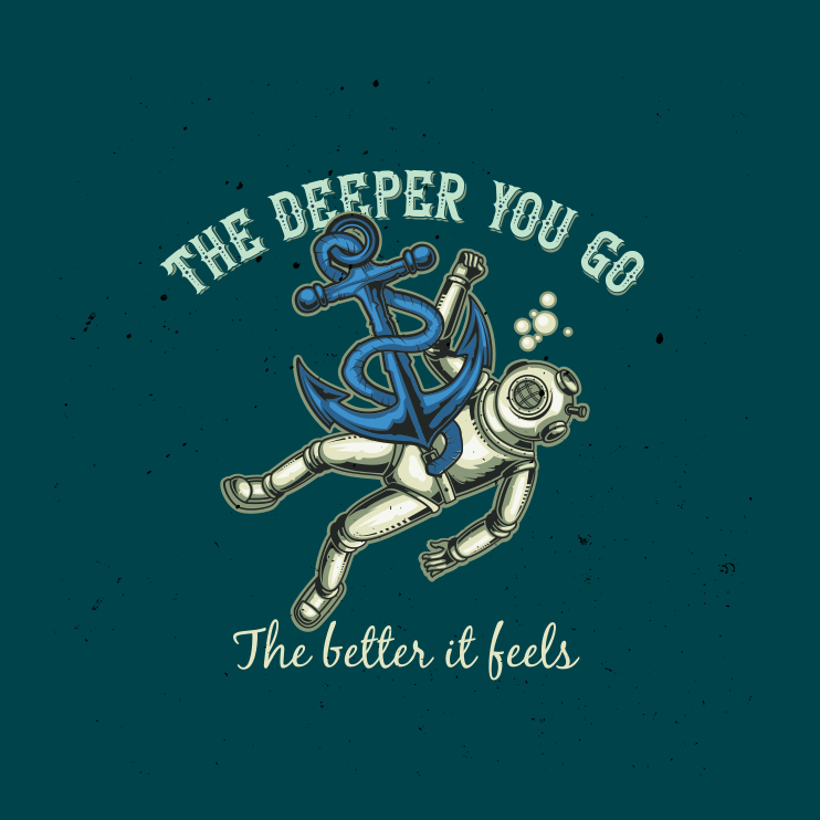 Syvemmälle menemisen lainaus oleskelutilan juliste - Tenstickers