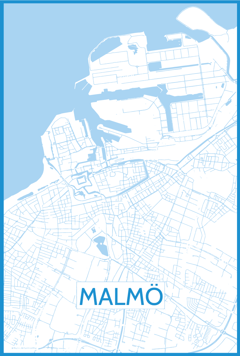 Malmön kartta oleskelutilan juliste - Tenstickers