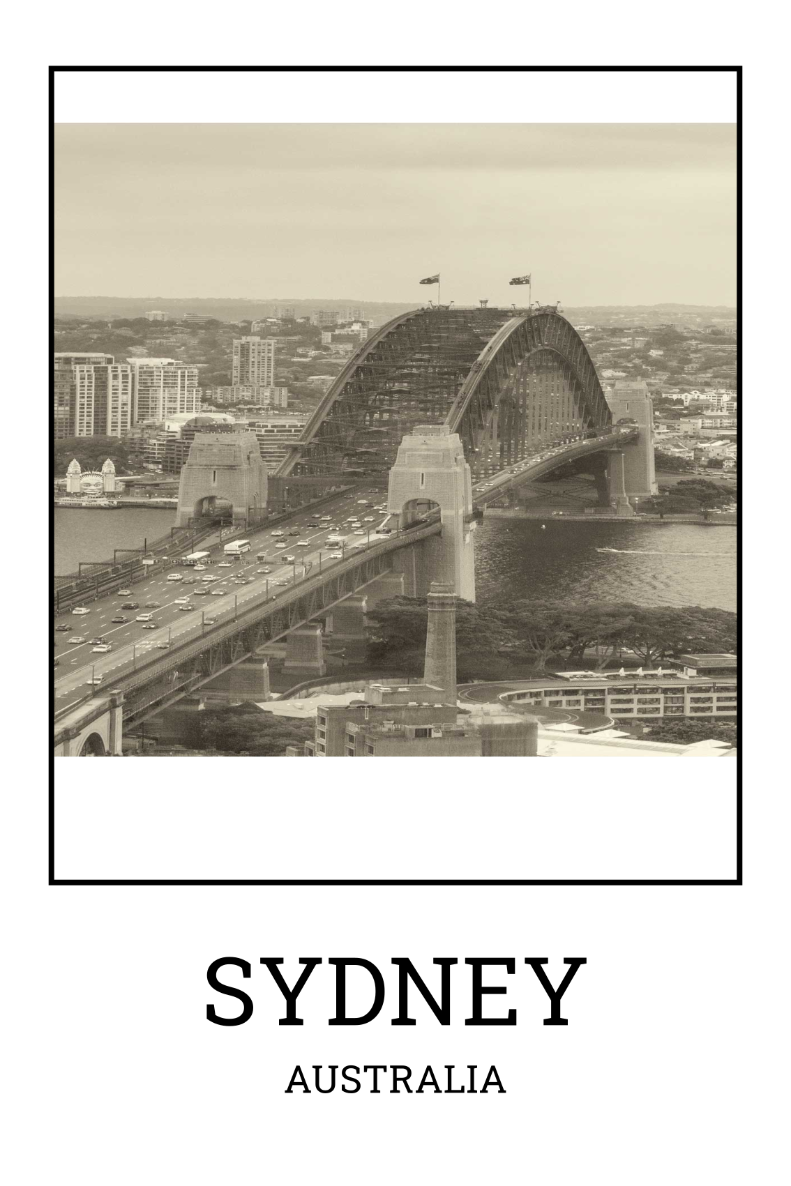 Sydney mustavalkoinen oleskelutilan juliste - Tenstickers