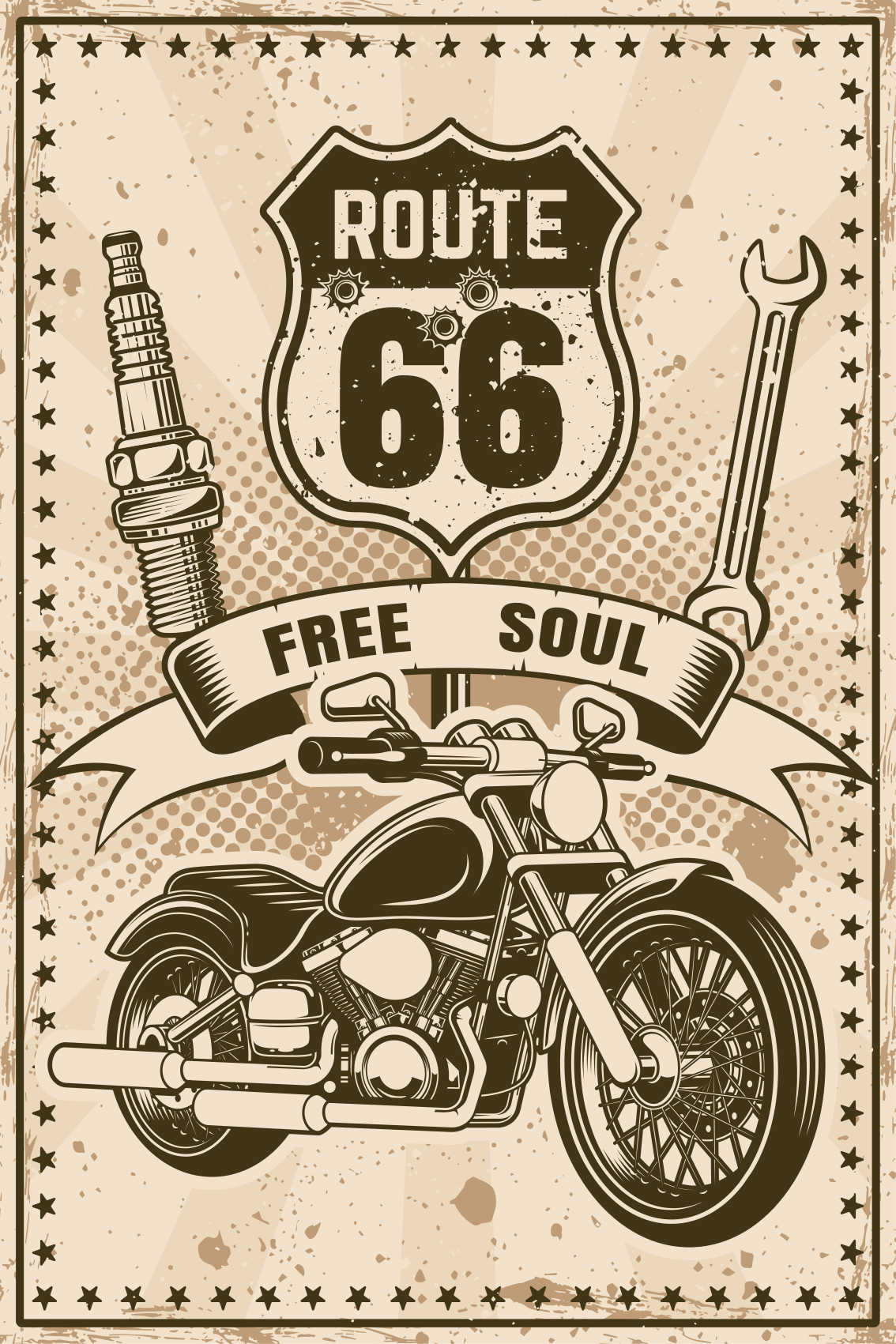 Route 66 moottoripyörä oleskelutilan juliste - Tenstickers