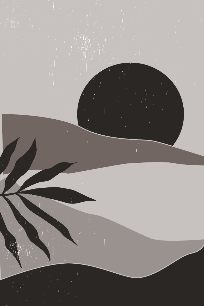 Oleskelutilan juliste mustavalkoinen auringonlasku autiomaassa - Tenstickers